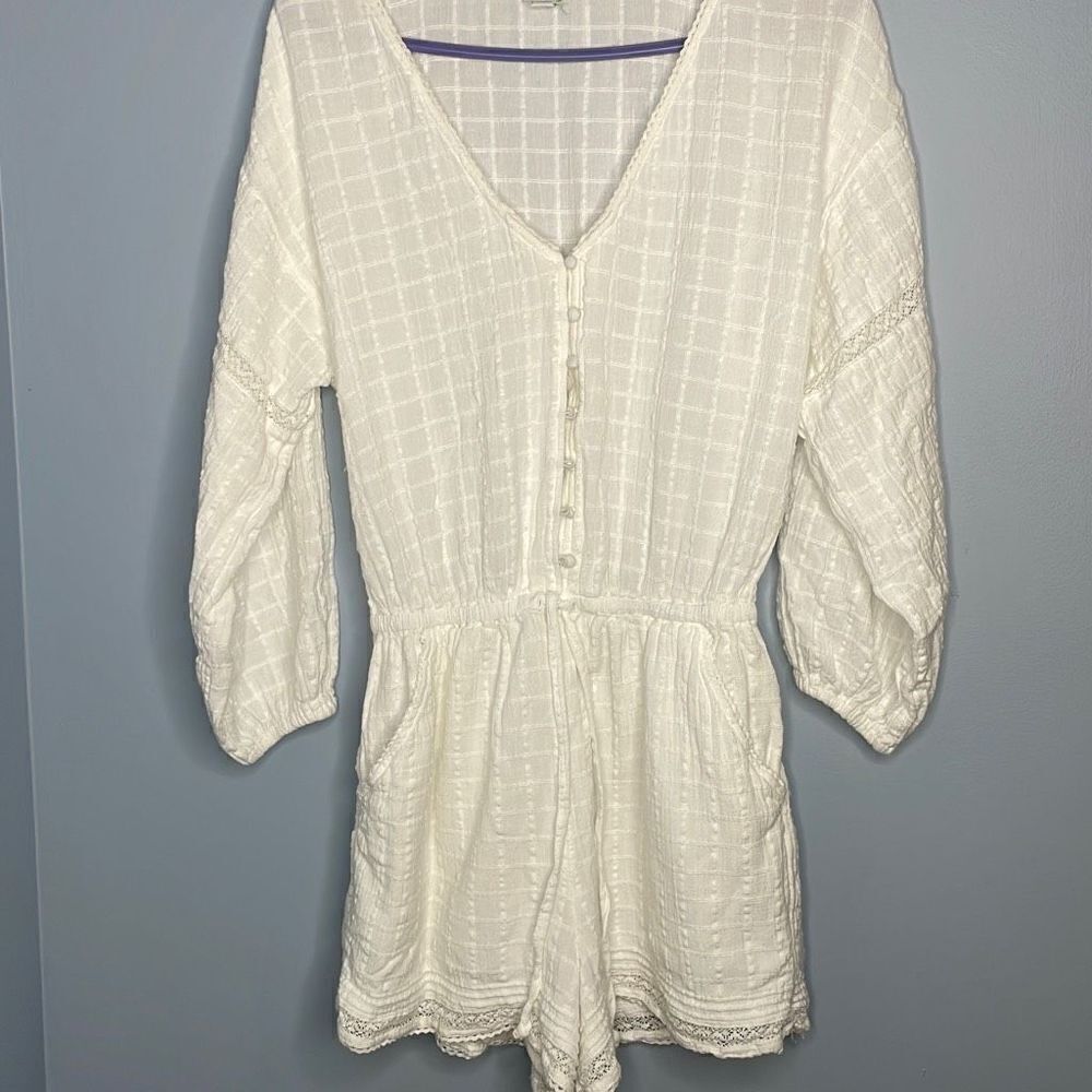 Aerie White Romper with Pockets Medium